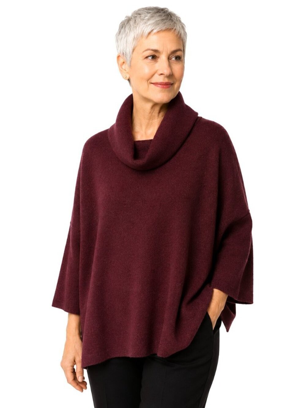 Pure Jill Burgundy Black Cashmere Cowl Neck Sweater NWT